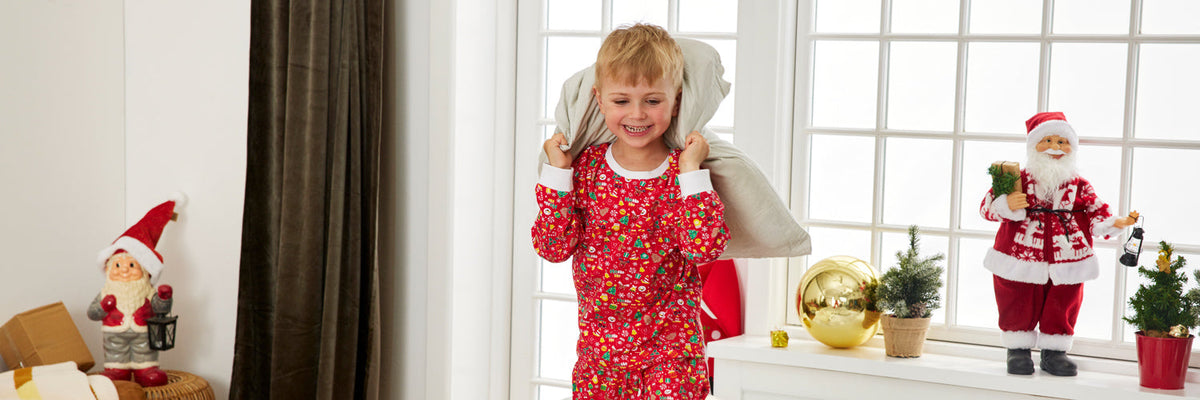 Pyjama Enfant Noël Manches Longues - Coton Doux, Motifs Sapin/Père Noël - Taille 1 à 12 Ans
