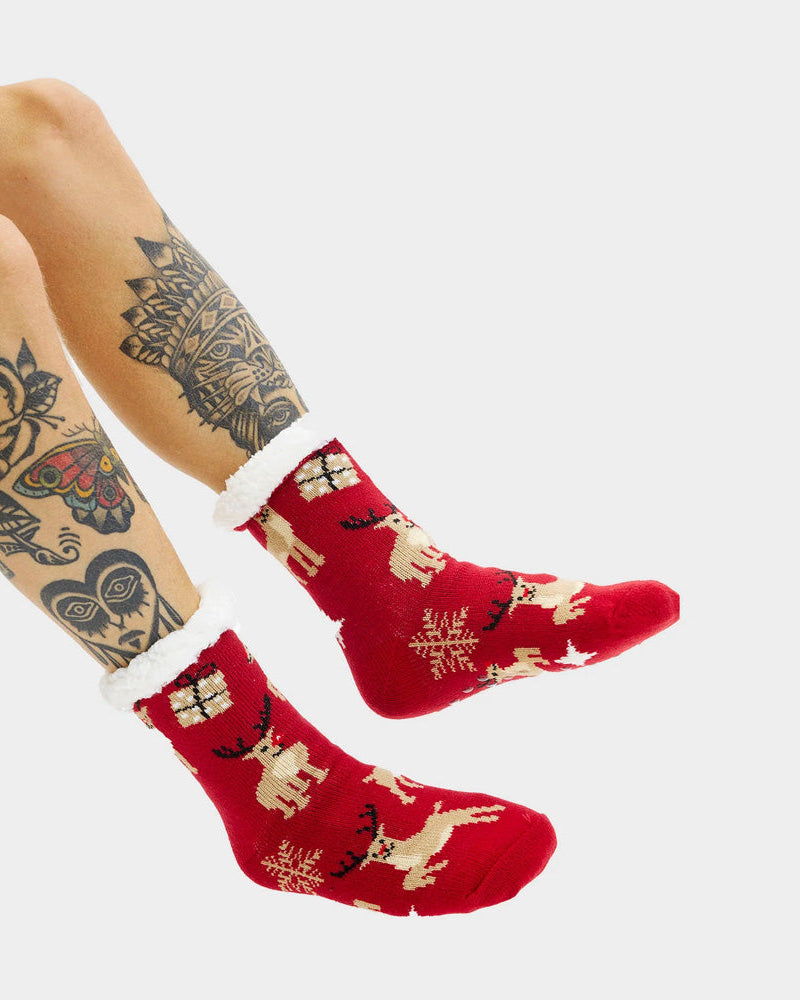 Chaussettes de Noël antidérapantes Renne et Cadeaux