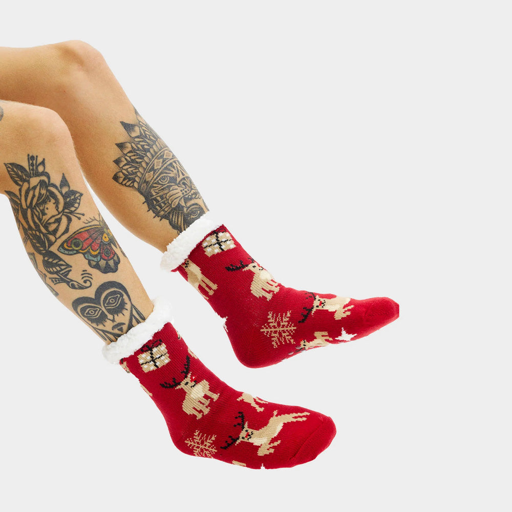 Chaussettes de Noël antidérapantes Renne et Cadeaux
