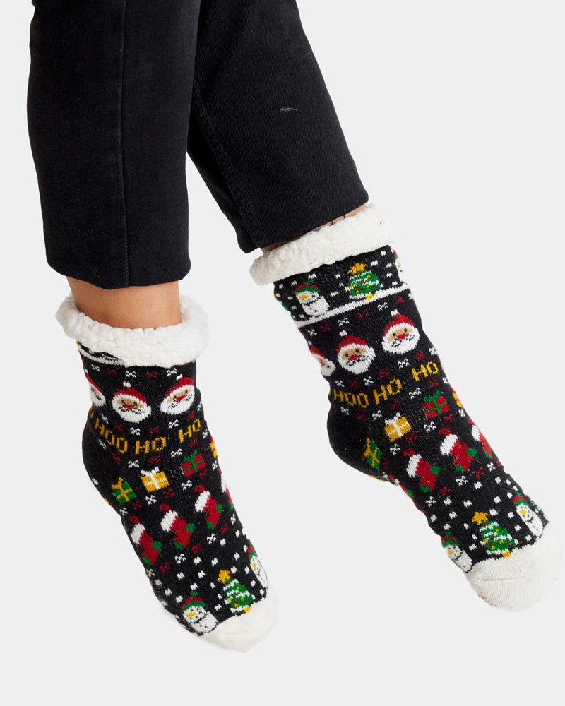 Chaussons Chaussettes de Noël Père Noël, Cadeaux et Bonhommes de Neige Femme et Homme