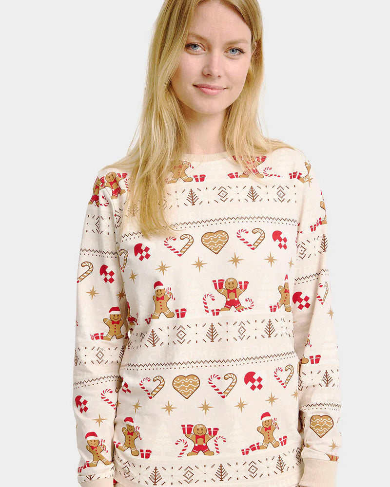 Pyjama de Noël Beige pour Femme Biscuits de Noël