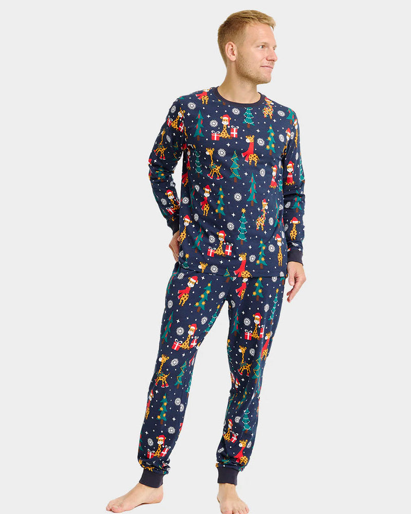 Pyjama de Noël pour Homme Bleu avec Girafes