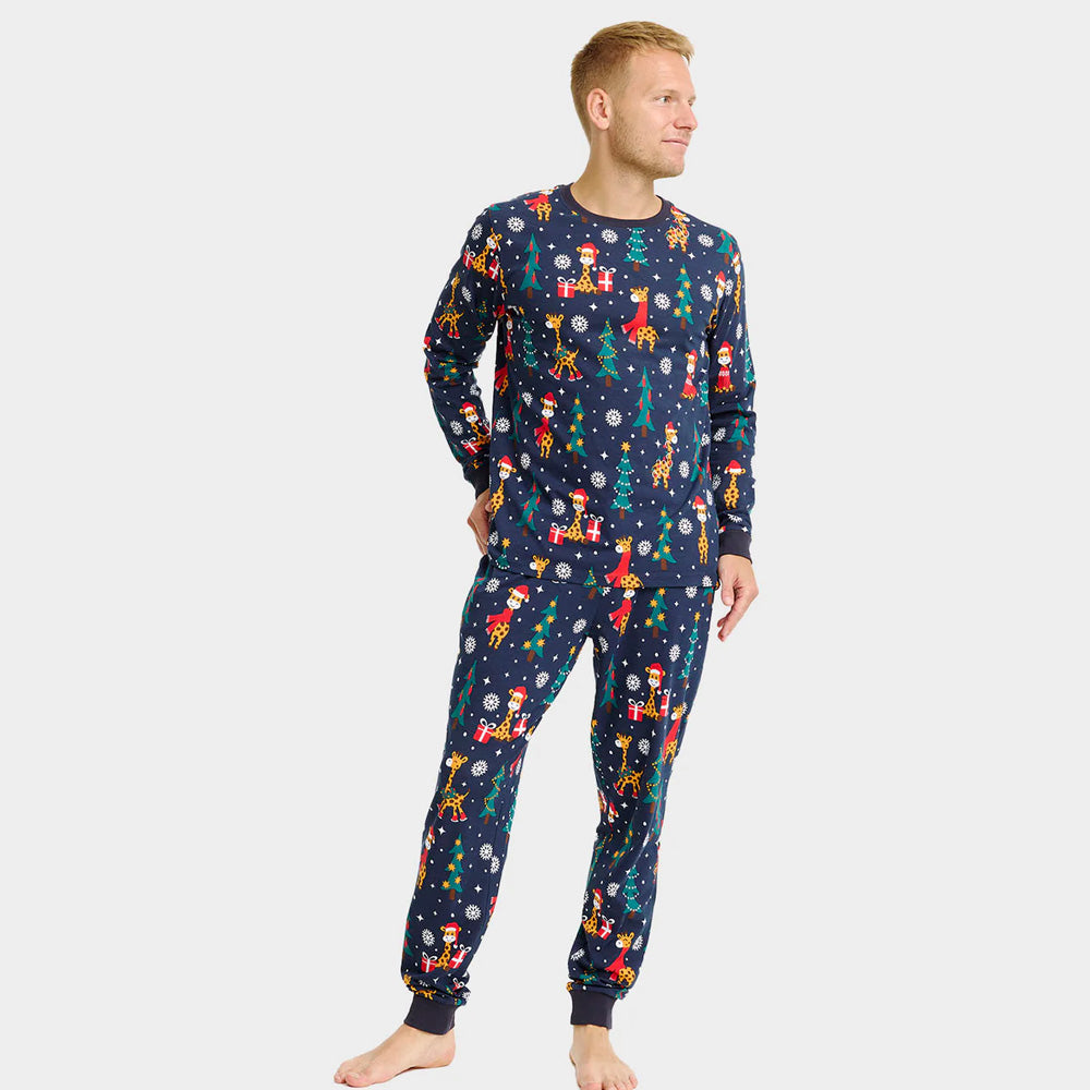 Pyjama de Noël pour Homme Bleu avec Girafes