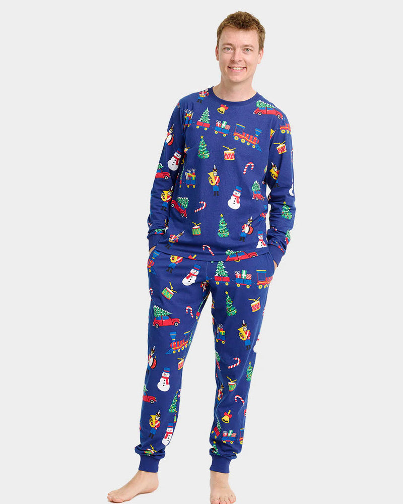 Pyjama de Noël pour Homme Bleu avec Jouets de Noël