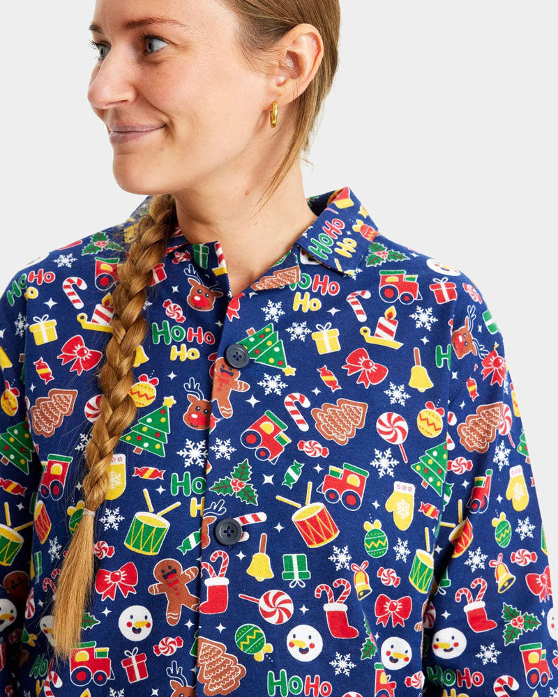 Pyjama de Noël femme Adultes Unisexe Bleu Motifs de Noël