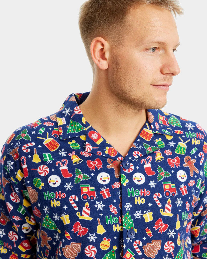 Pyjama de Noël Homme Adultes Unisexe Bleu Motifs de Noël