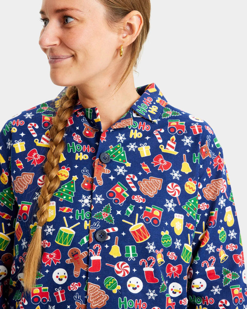Pyjama de Noël pour Enfant Bleu Motifs de Noël Femme