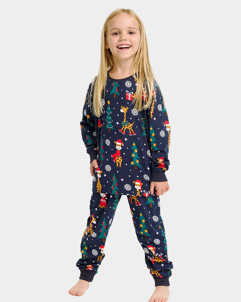 Pyjama de Noël pour Enfants Bleu avec Girafes