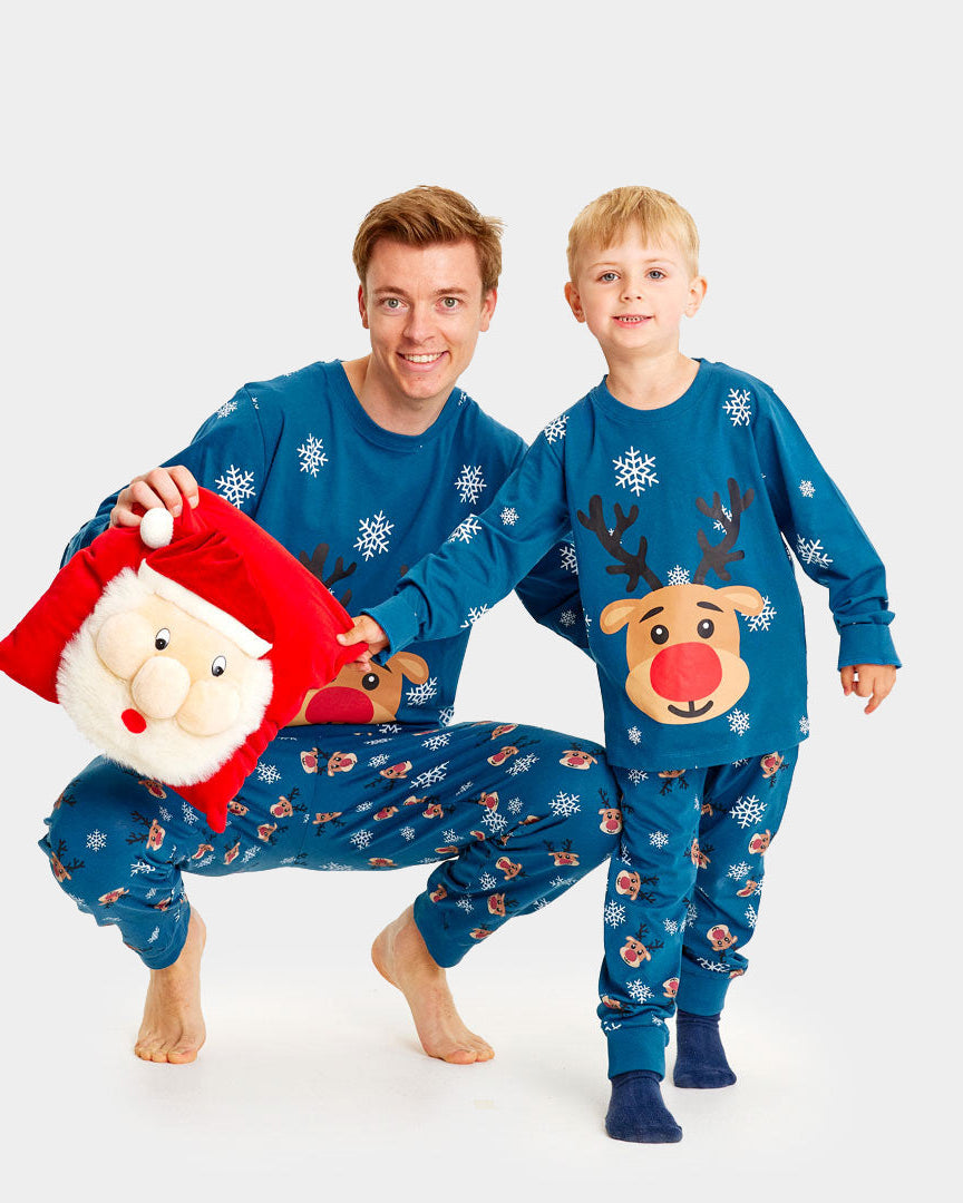 Pyjama de Noël pour Enfants Bleu avec Rudolph le Renne homme