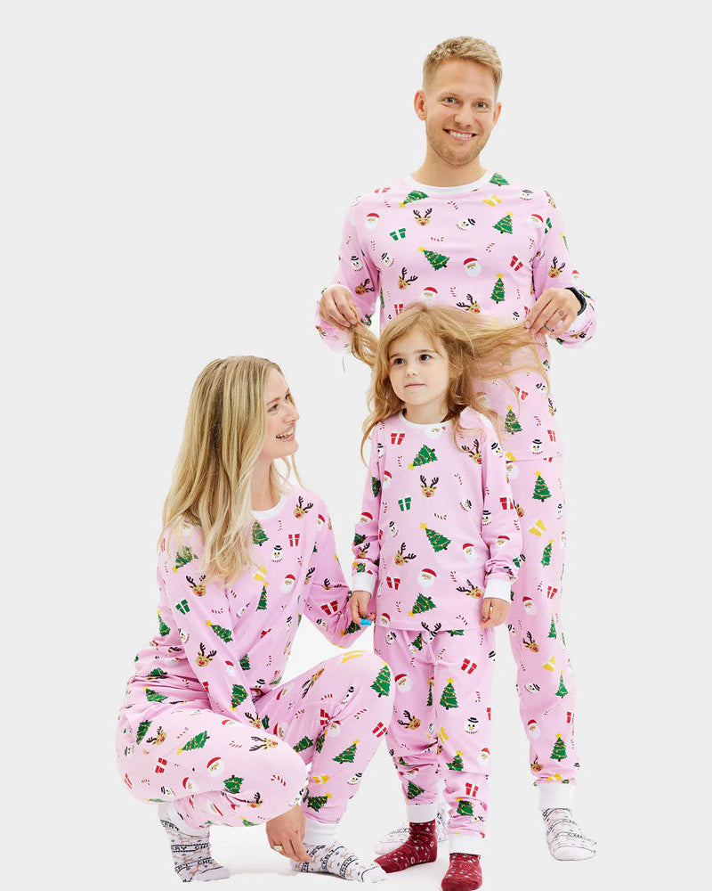 Pyjama de Noël pour Enfants Rose Motifs De Noël Famille