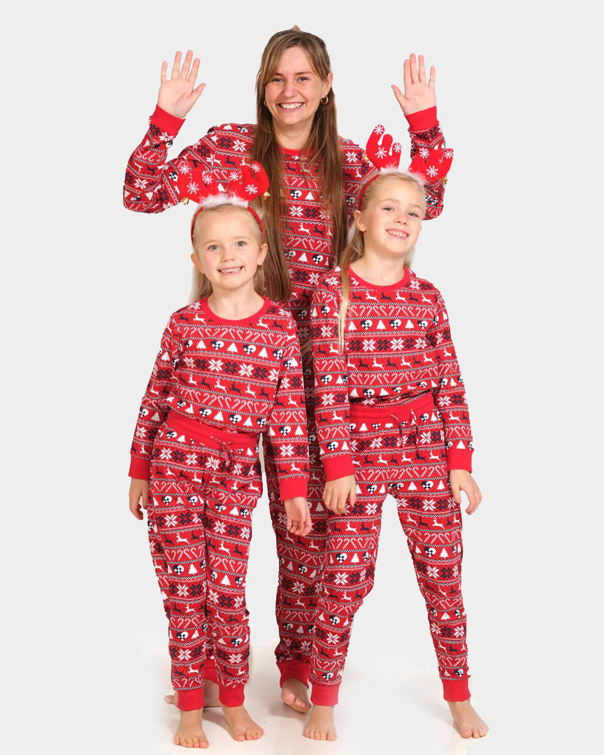 Pyjama de Noël pour Enfants Rouge avec Rennes et Sapins femme
