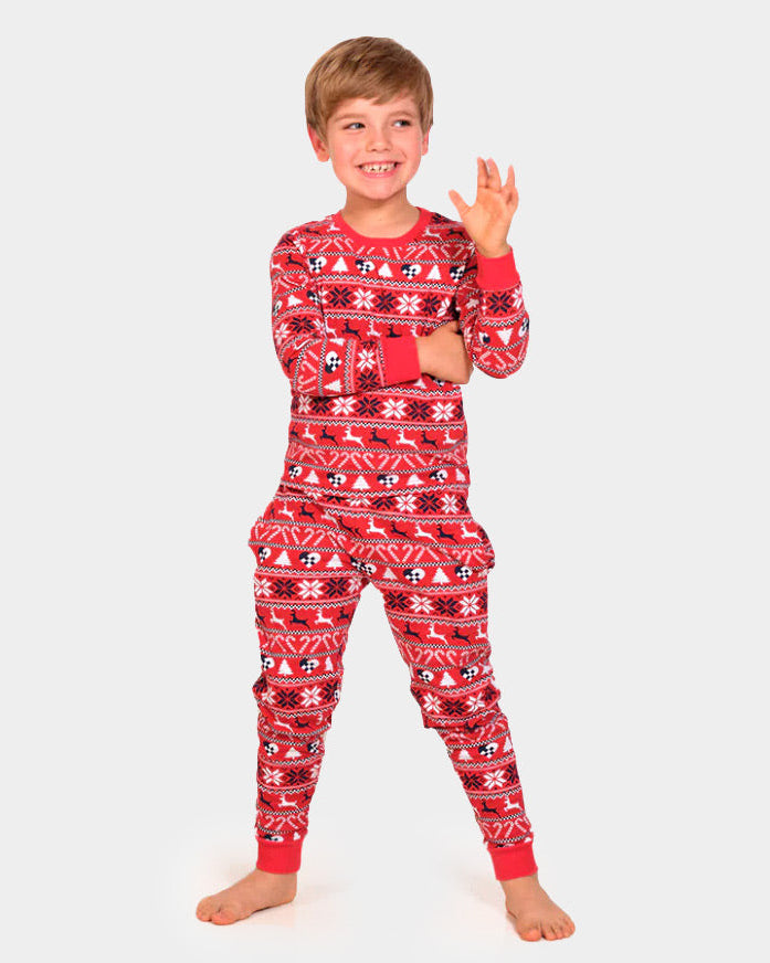 Pyjama de Noël pour Enfants Rouge avec Rennes et Sapins