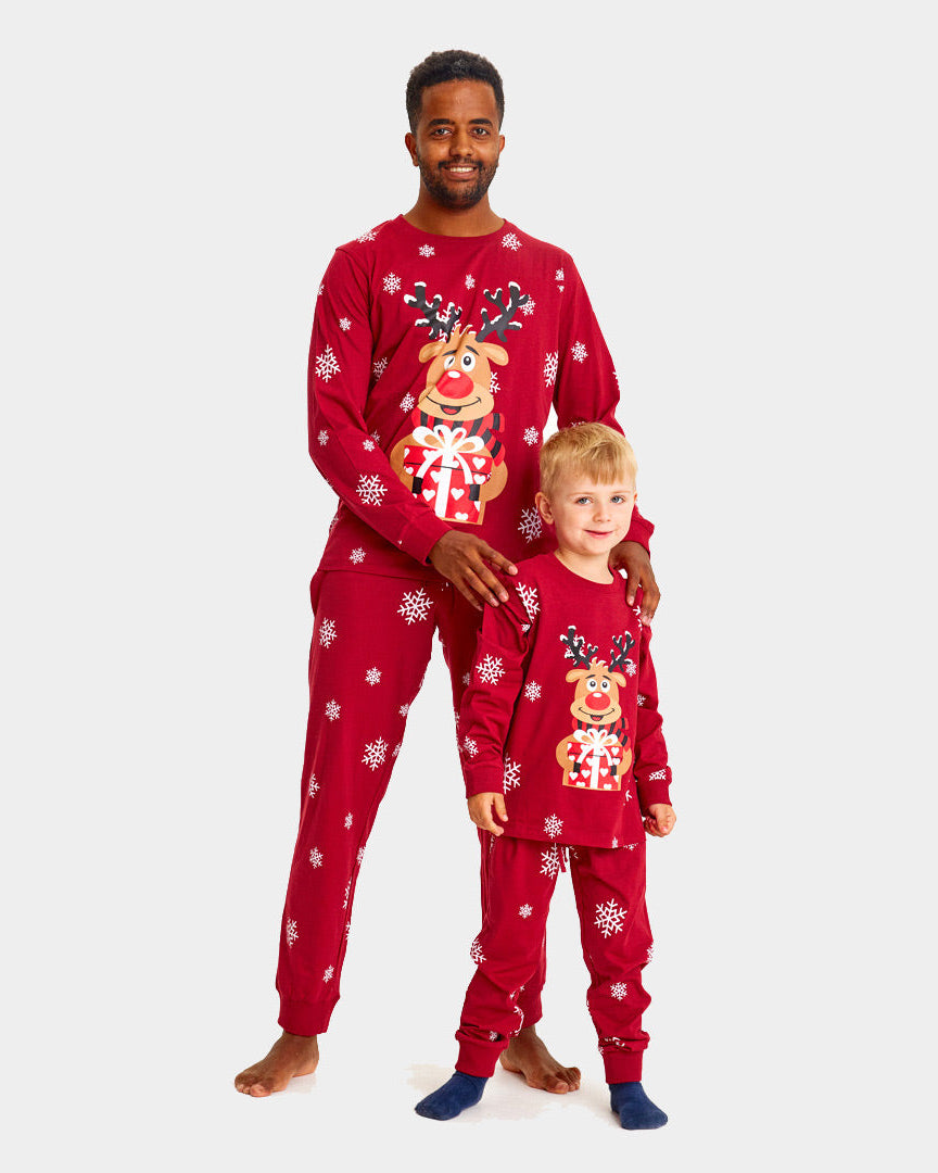 Pyjama de Noël pour Enfants Rouge avec Rudolph le Renne homme