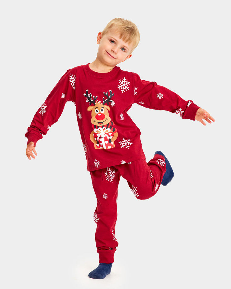 Pyjama de Noël pour Enfants Rouge avec Rudolph le Renne