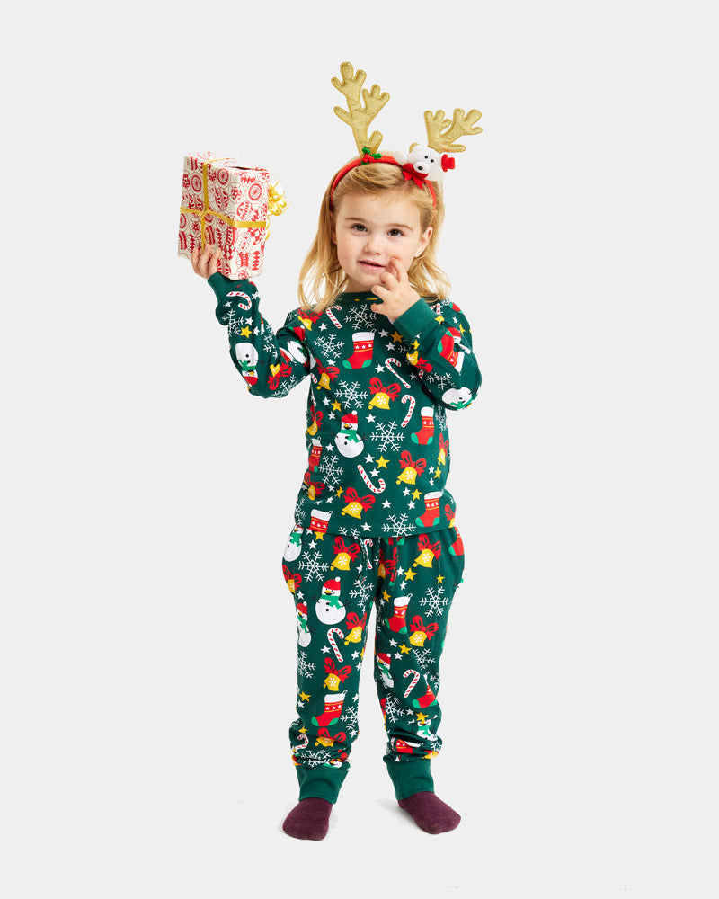 Pyjama de Noël pour Enfants Vert avec Motifs de Noël
