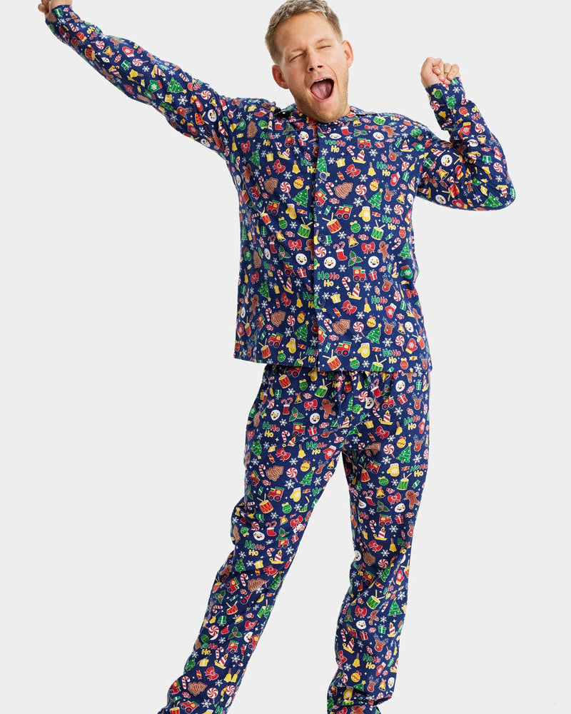 Pyjama de Noël Familial Bleu Motifs de Noël homme