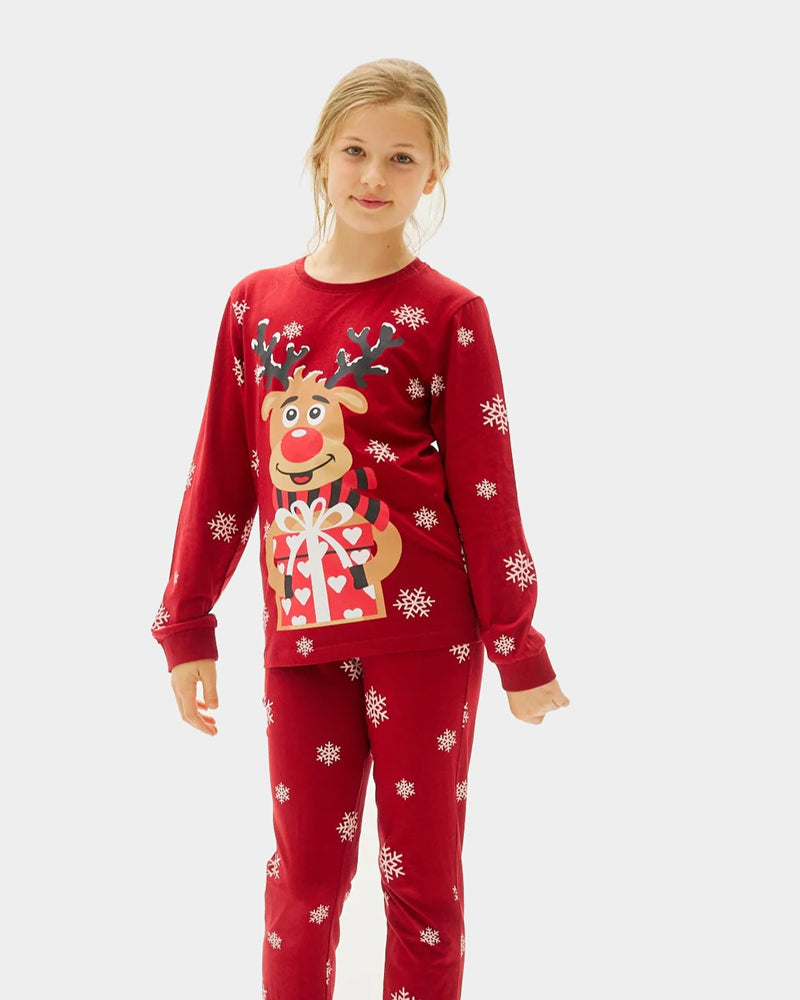 Pyjama de Noël Enfant Familial Rouge avec Rudolph le Renne