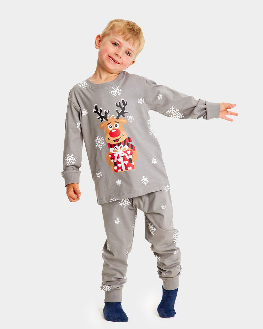 Pyjama de Noël Familial Gris avec Rudolph le Renne Enfants
