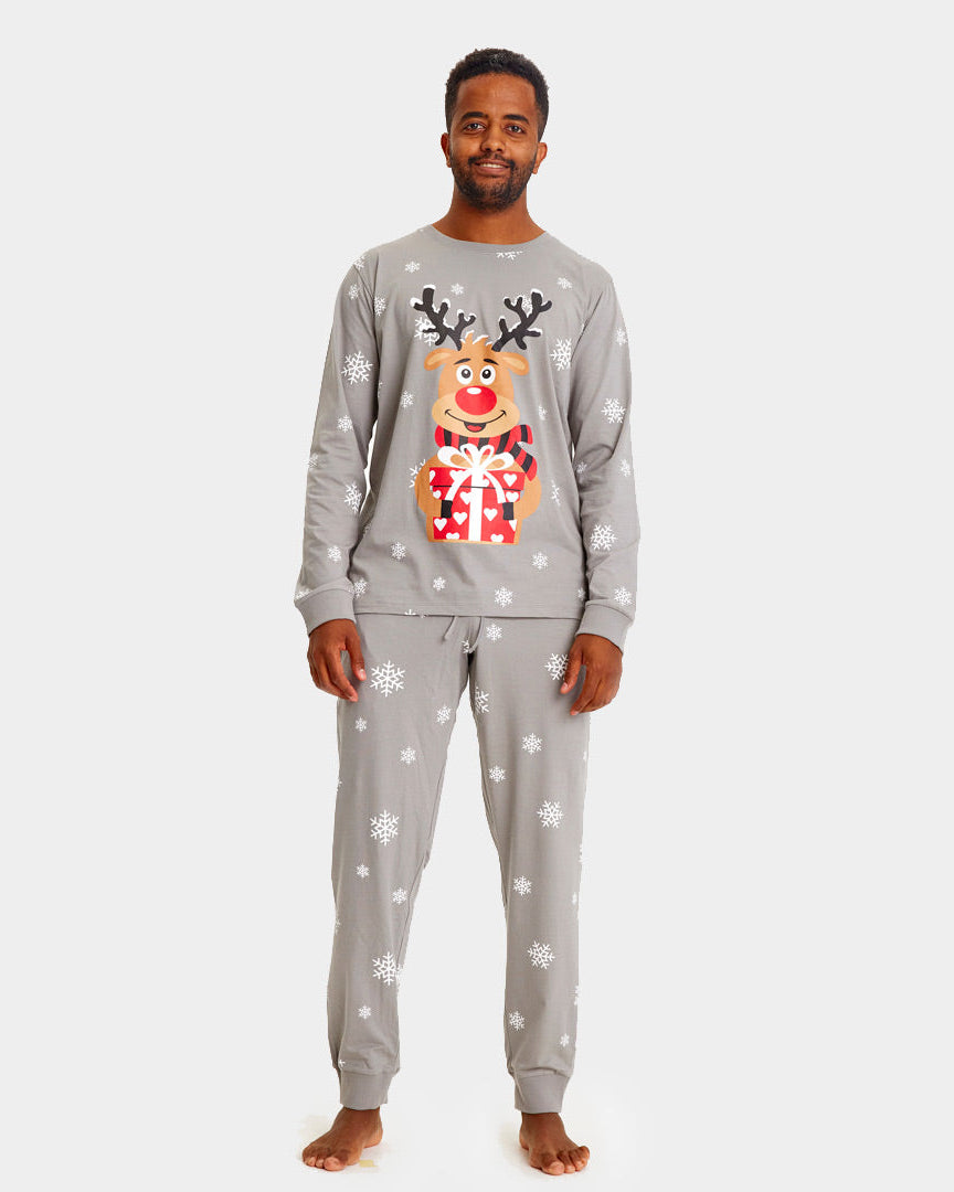 Pyjama de Noël Familial Gris avec Rudolph le Renne Homme