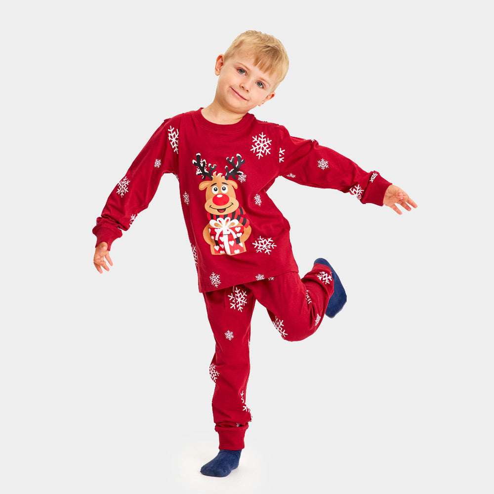 Pyjama de Noël Familial Rouge avec Rudolph le Renne Enfants