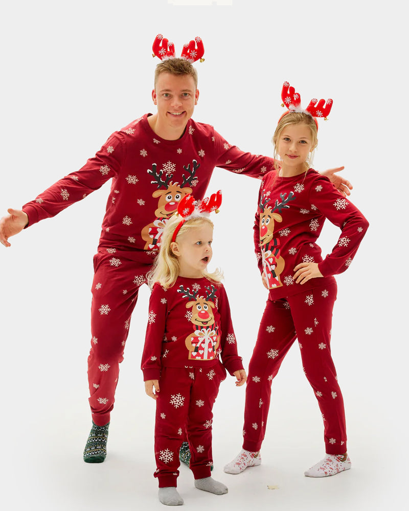 Pyjama de Noël Familial Rouge avec Rudolph le Renne