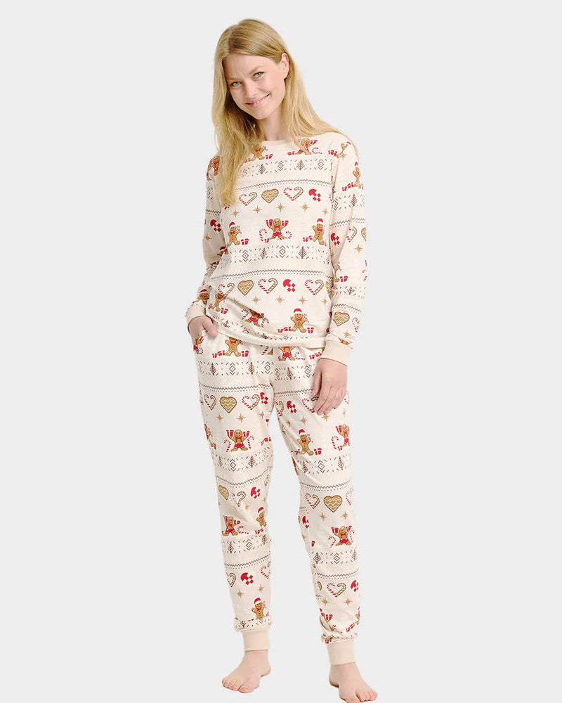 Pyjama de Noël pour Famille Beige Biscuits de Noël Femme