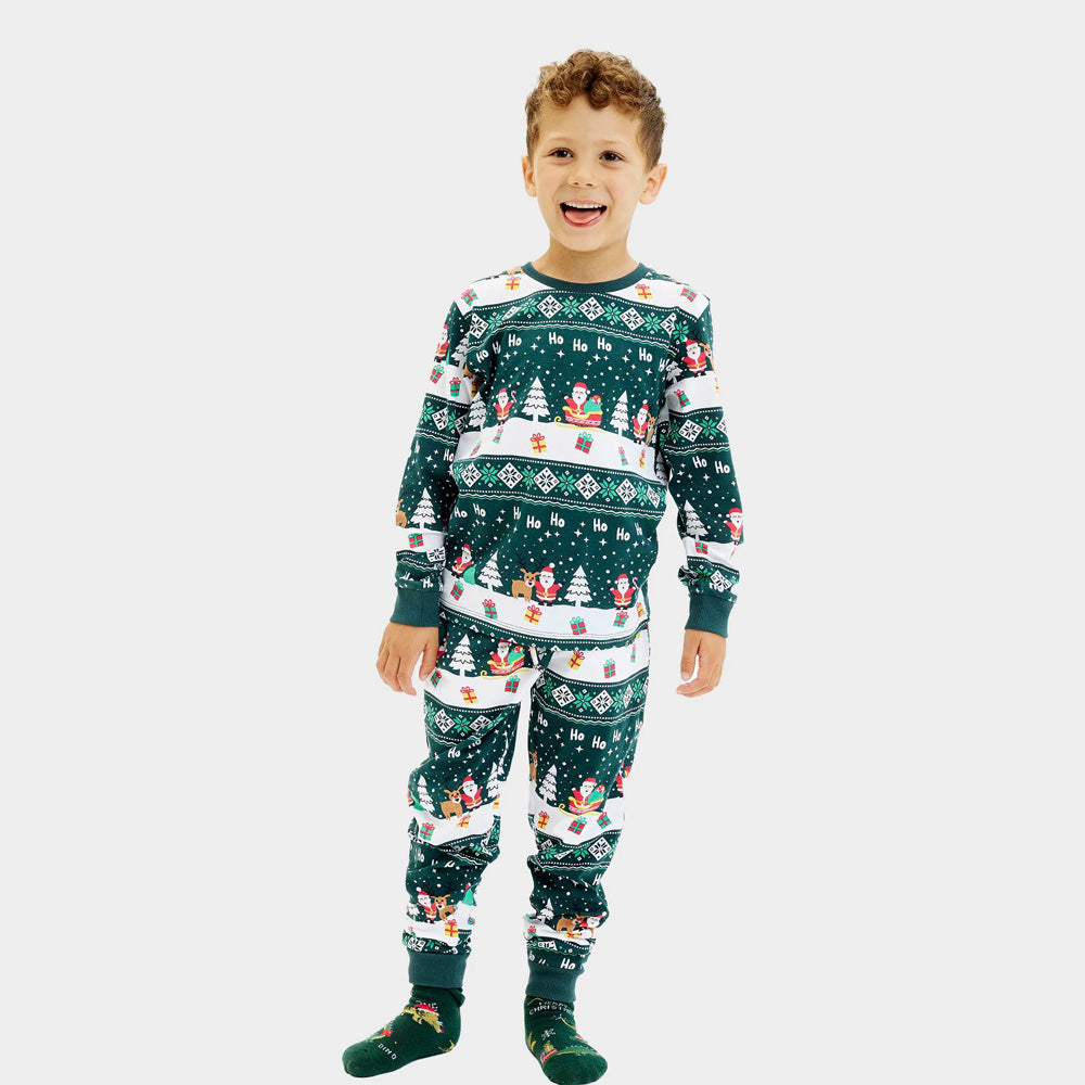 Pyjama de Noël Enfant Famille Vert Jolly Christmas