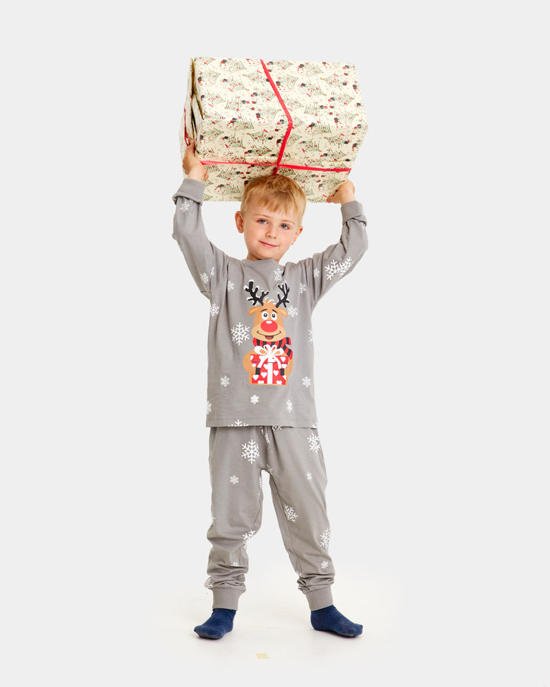 Pyjama de Noël Familial Enfants Gris avec Rudolph le Renne