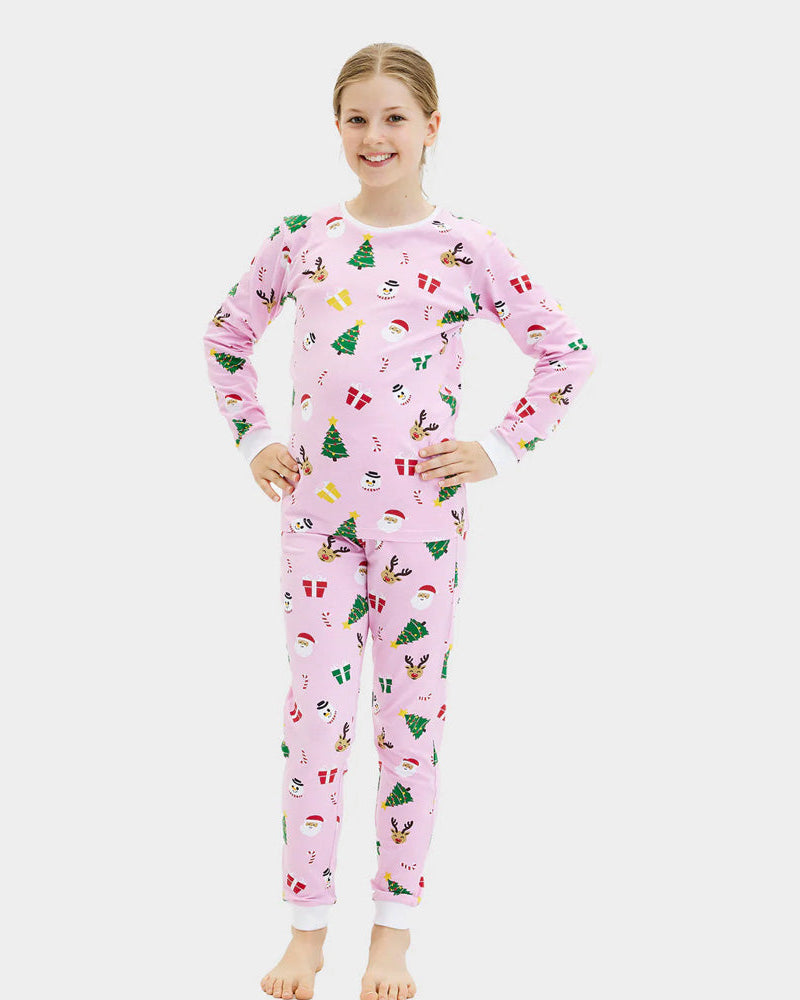 Pyjama de Noël Enfant Famille Rose Motifs De Noël