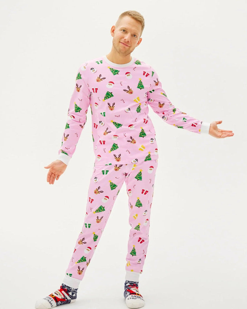 Pyjama de Noël pour Famille Rose Motifs De Noël Homme
