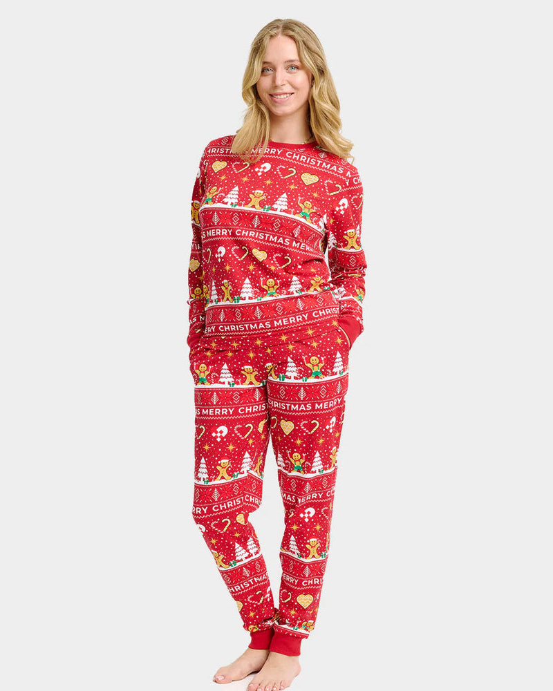 Pyjama de Noël pour Famille Rouge Biscuits de Noël Femme