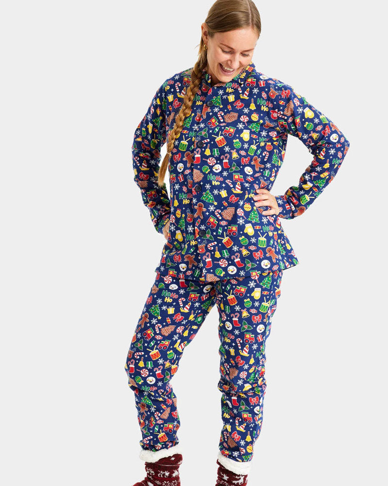 Pyjama de Noël pour Adultes Unisexe Bleu Motifs de Noël femme