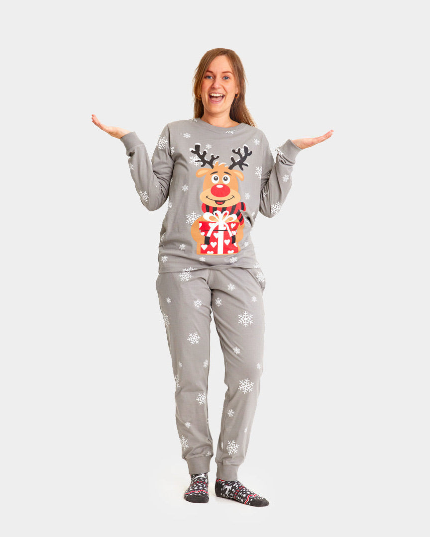 Pyjama de Noël pour Femme Gris avec Rudolph le Renne