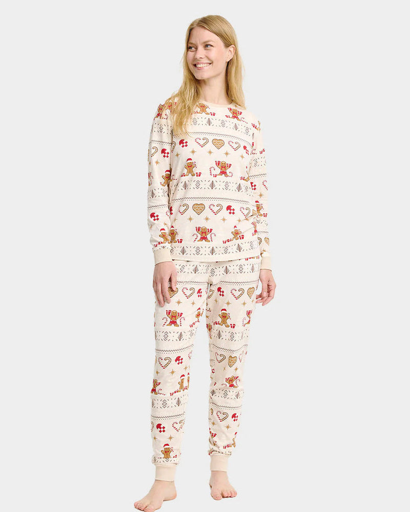 Pyjama de Noël Femme et Homme Beige Biscuits de Noël