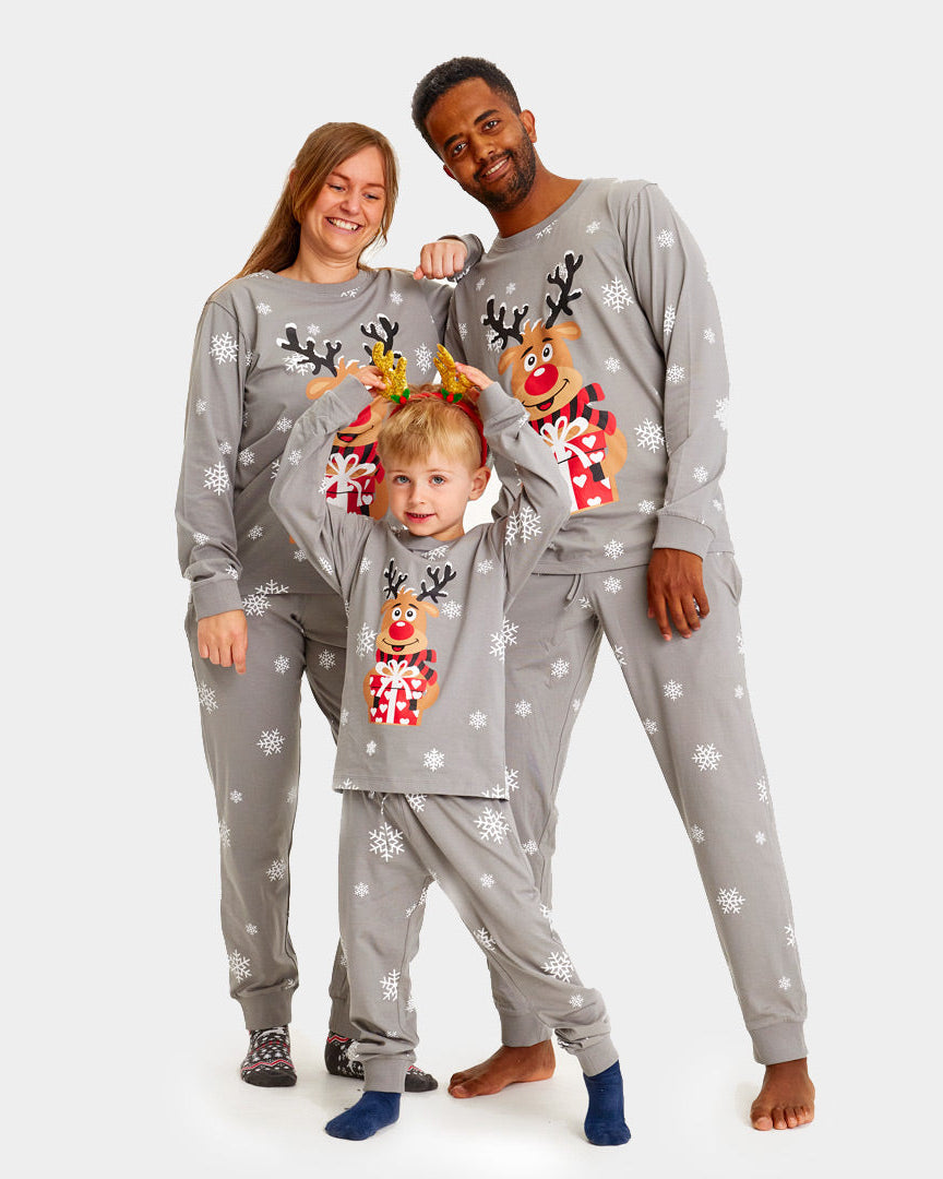 Pyjama de Noël pour Adultes Unisexe Gris avec Rudolph le Renne