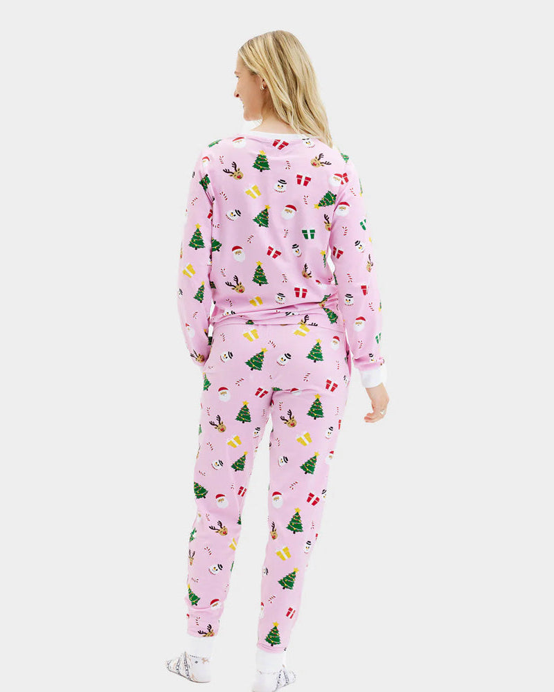 Pyjama de Noël pour Femme et Homme Rose Motifs De Noël