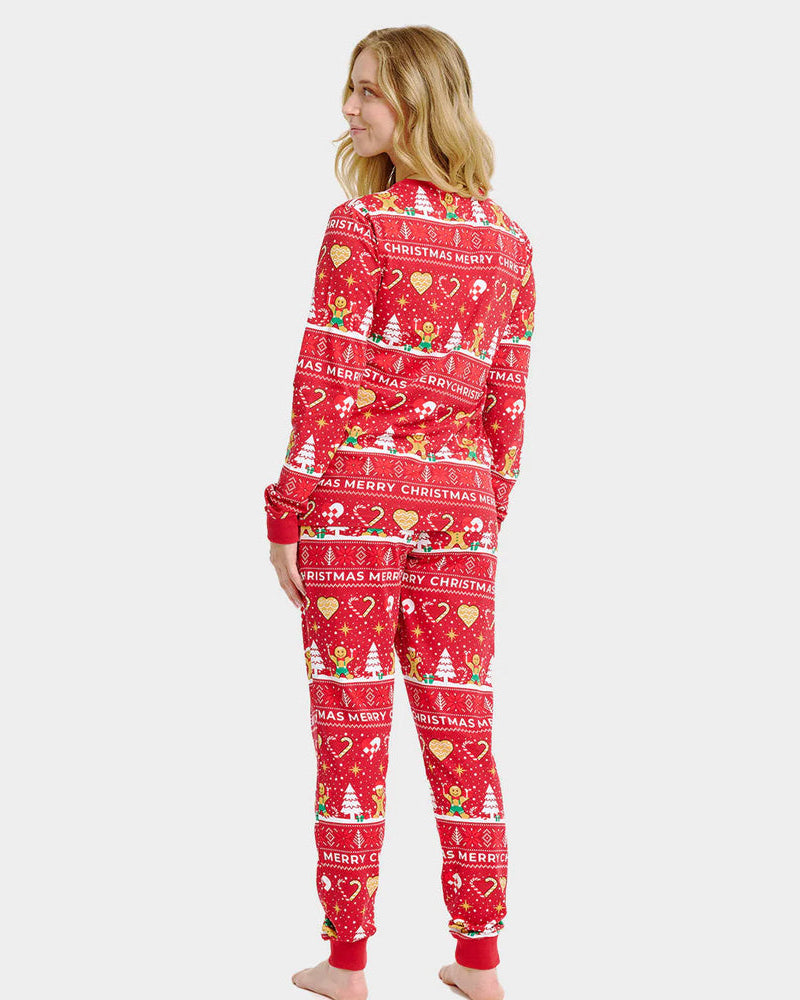 Pyjama de Noël pour Femme et Homme Rouge Biscuits de Noël