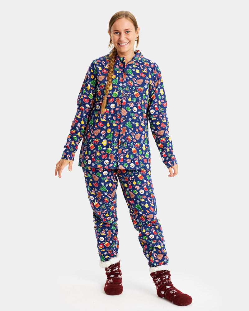 Pyjama de Noël Femme Bleu Motifs de Noël