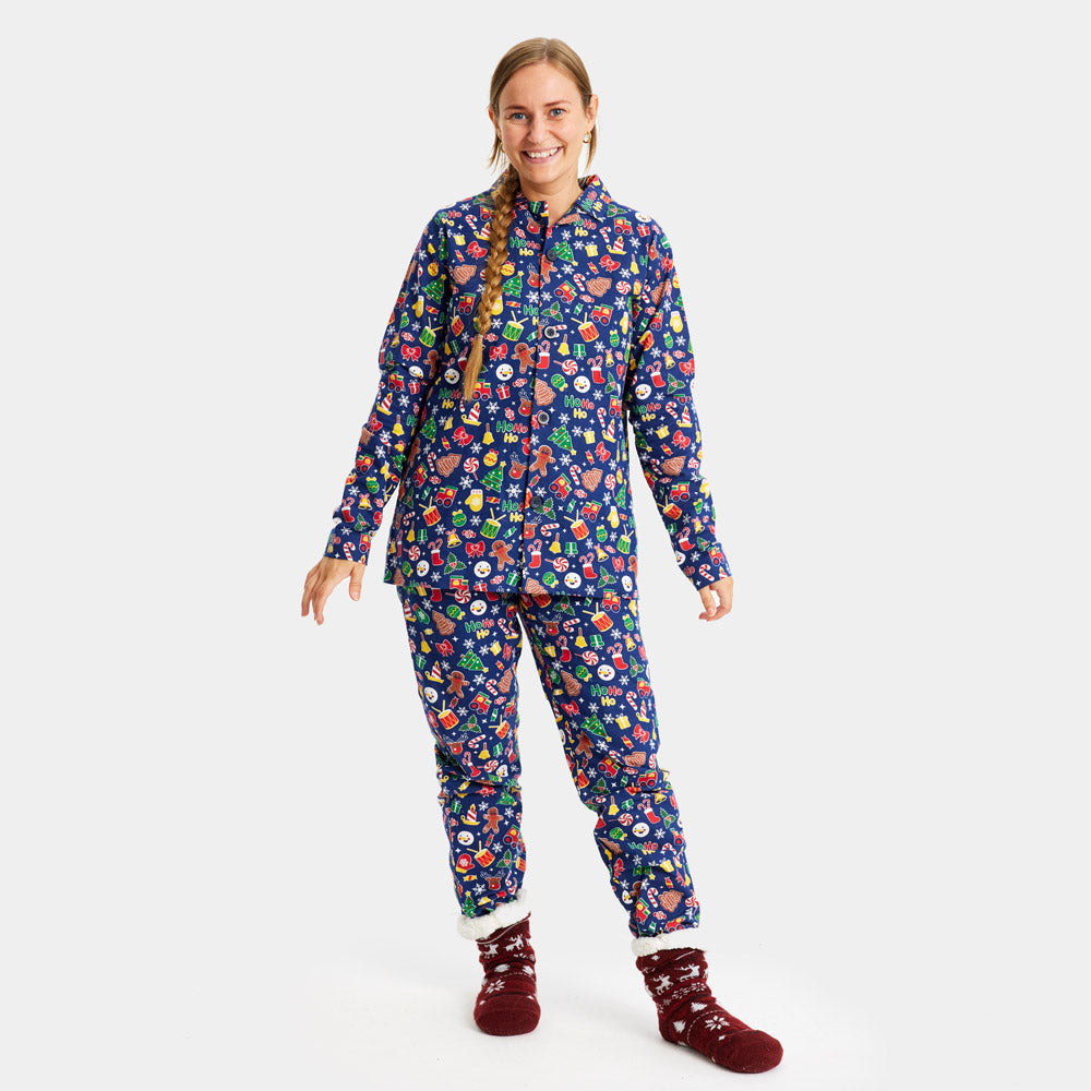Pyjama de Noël Femme Bleu Motifs de Noël