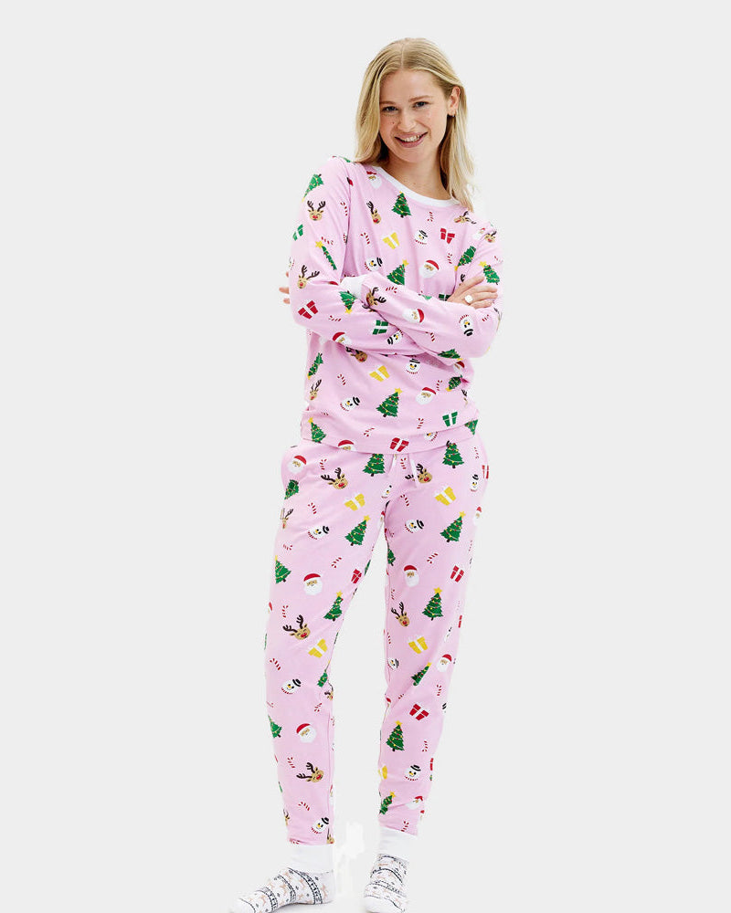 Pyjama de Noël Rose Femme Motifs De Noël
