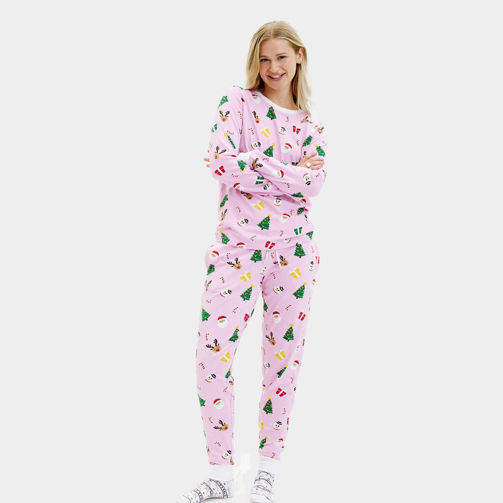 Pyjama de Noël Rose Femme Motifs De Noël