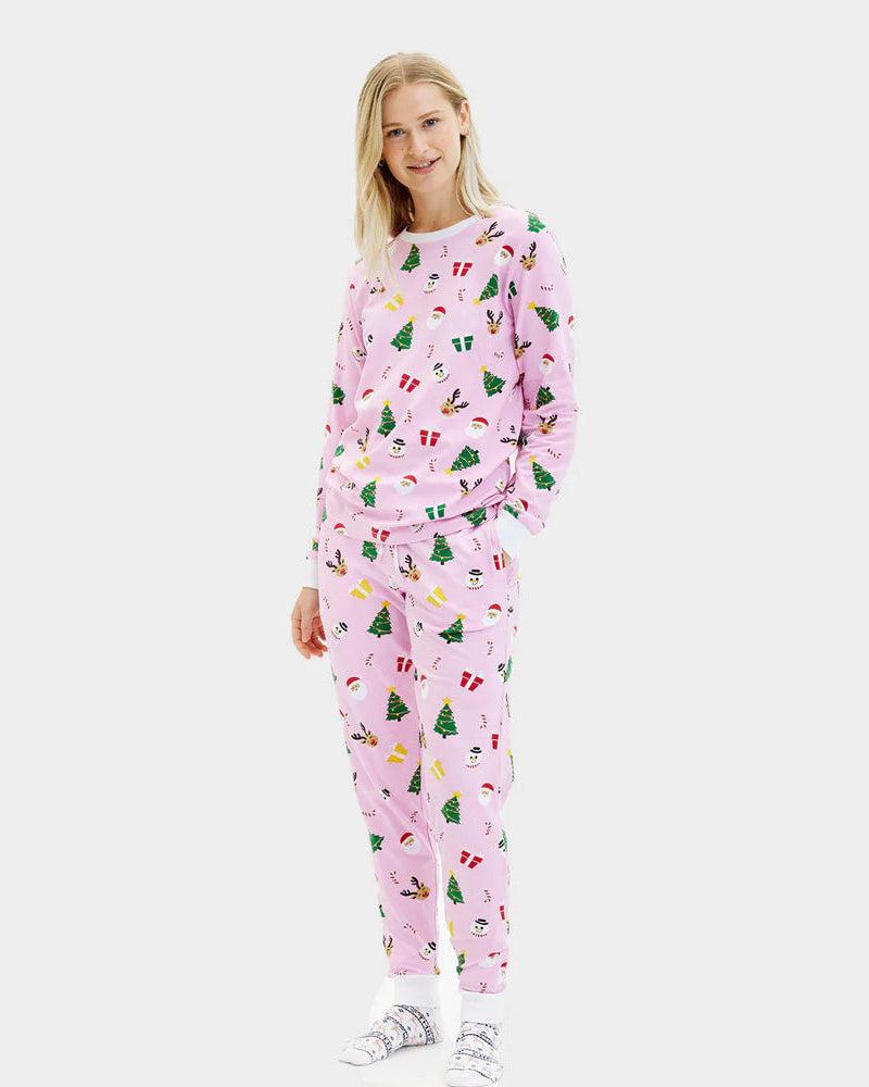 Pyjama de Noël pour Femme Rose Motifs De Noël