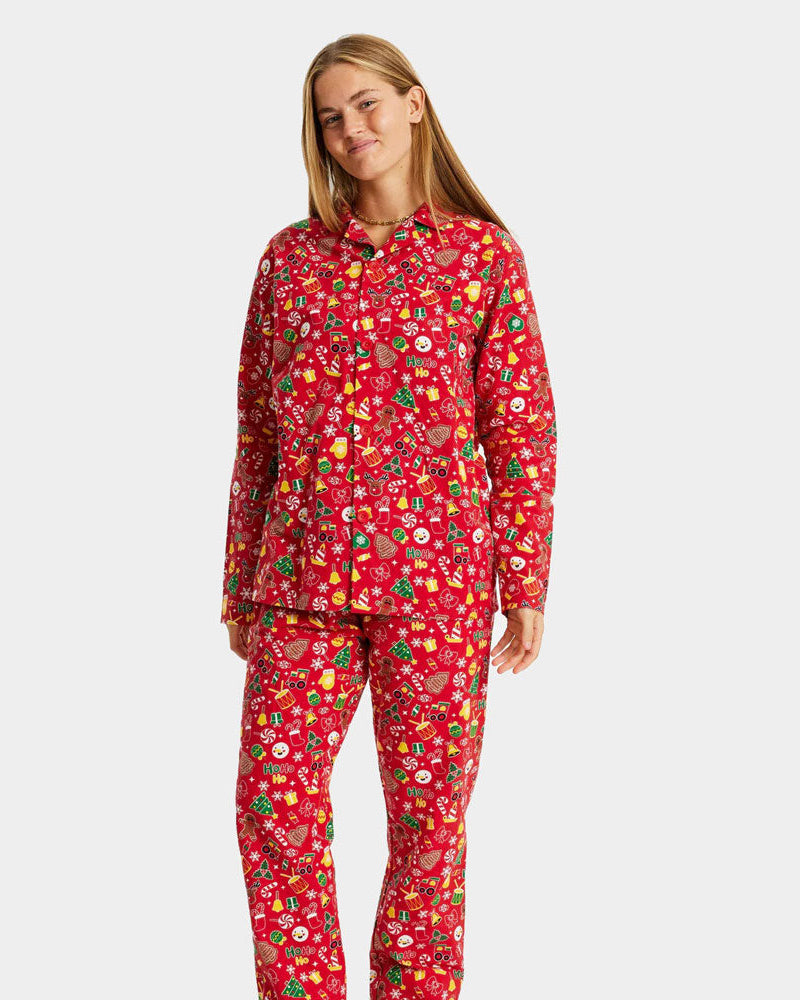 Pyjama de Noël pour Adultes Unisexe Rouge Motifs de Noël Femme