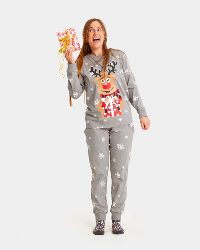 Pyjama de Noël pour Femme Gris Rudolph le Renne