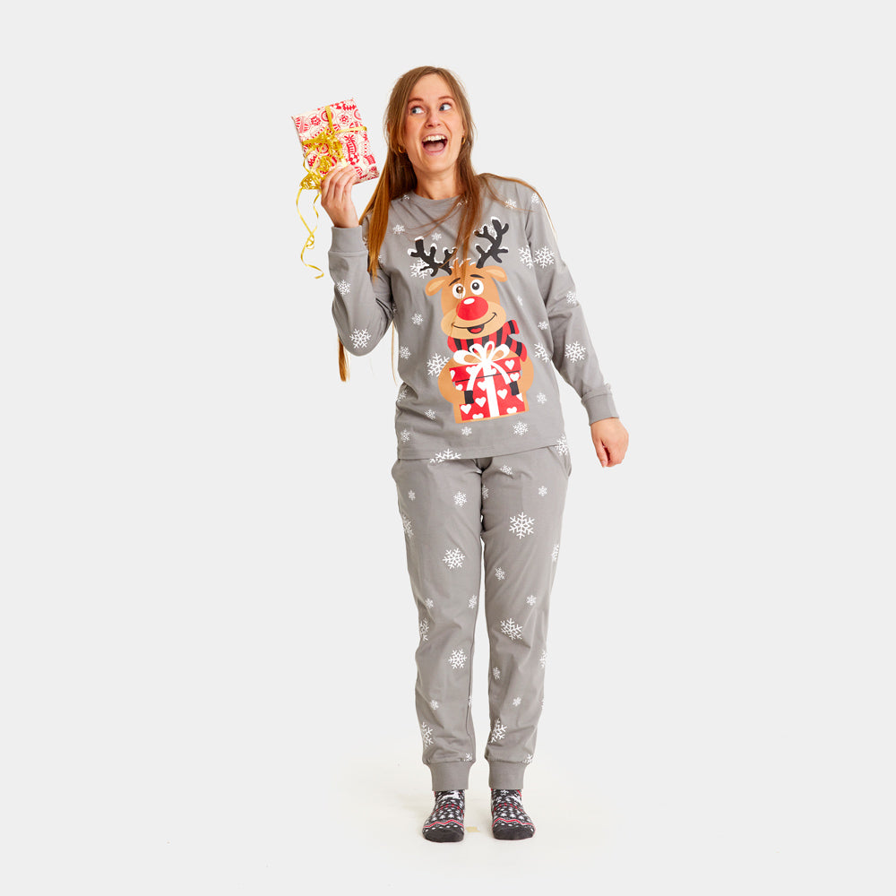 Pyjama de Noël pour Femme Gris Rudolph le Renne