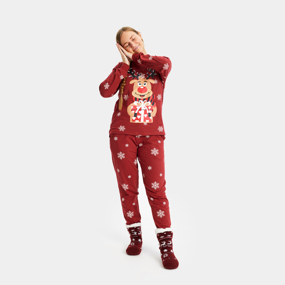 Pyjama de Noël pour Femme Rouge avec Rudolph le Renne
