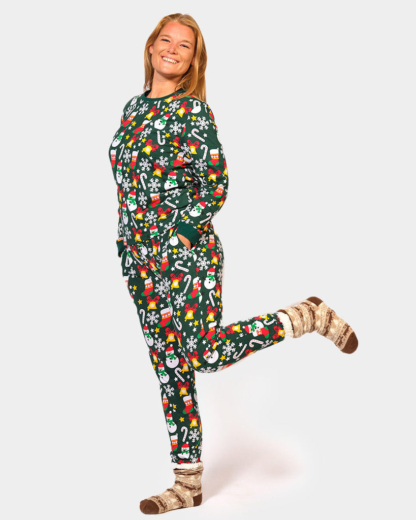 Pyjama de Noël pour femme Vert avec Motifs de Noël