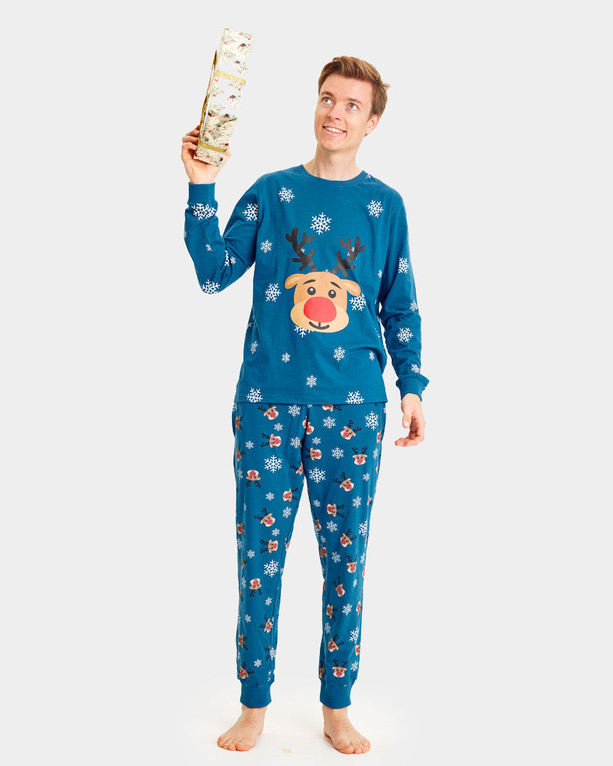 Pyjama de Noël pour homme Bleu avec Rudolph le Renne
