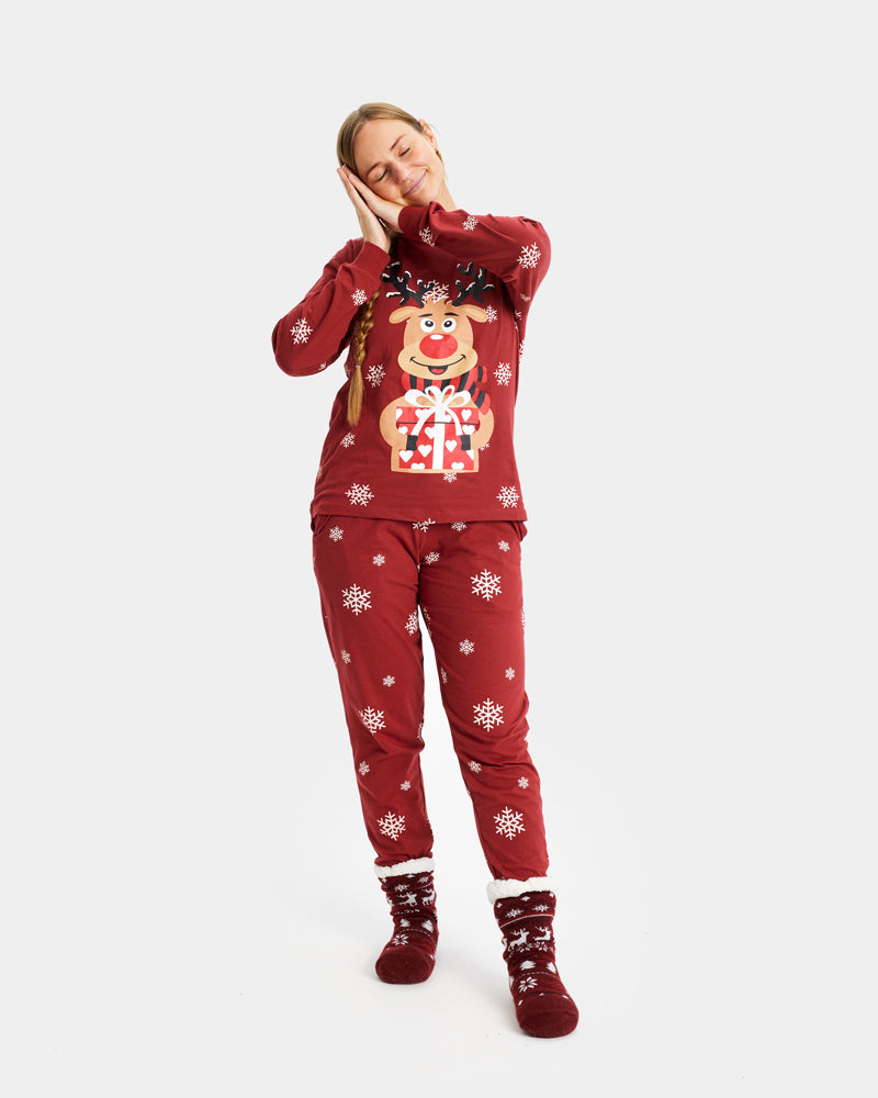 Pyjama de Noël Femme Homme Rouge avec Rudolph le Renne