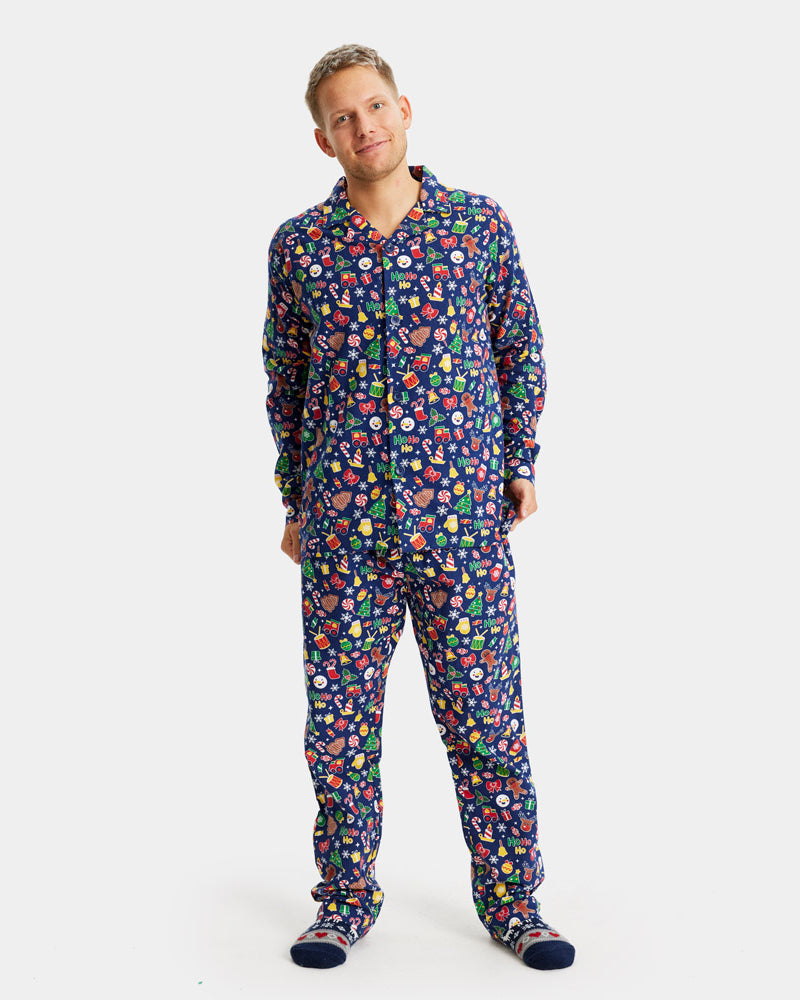 Pyjama de Noël Homme Bleu Motifs de Noël